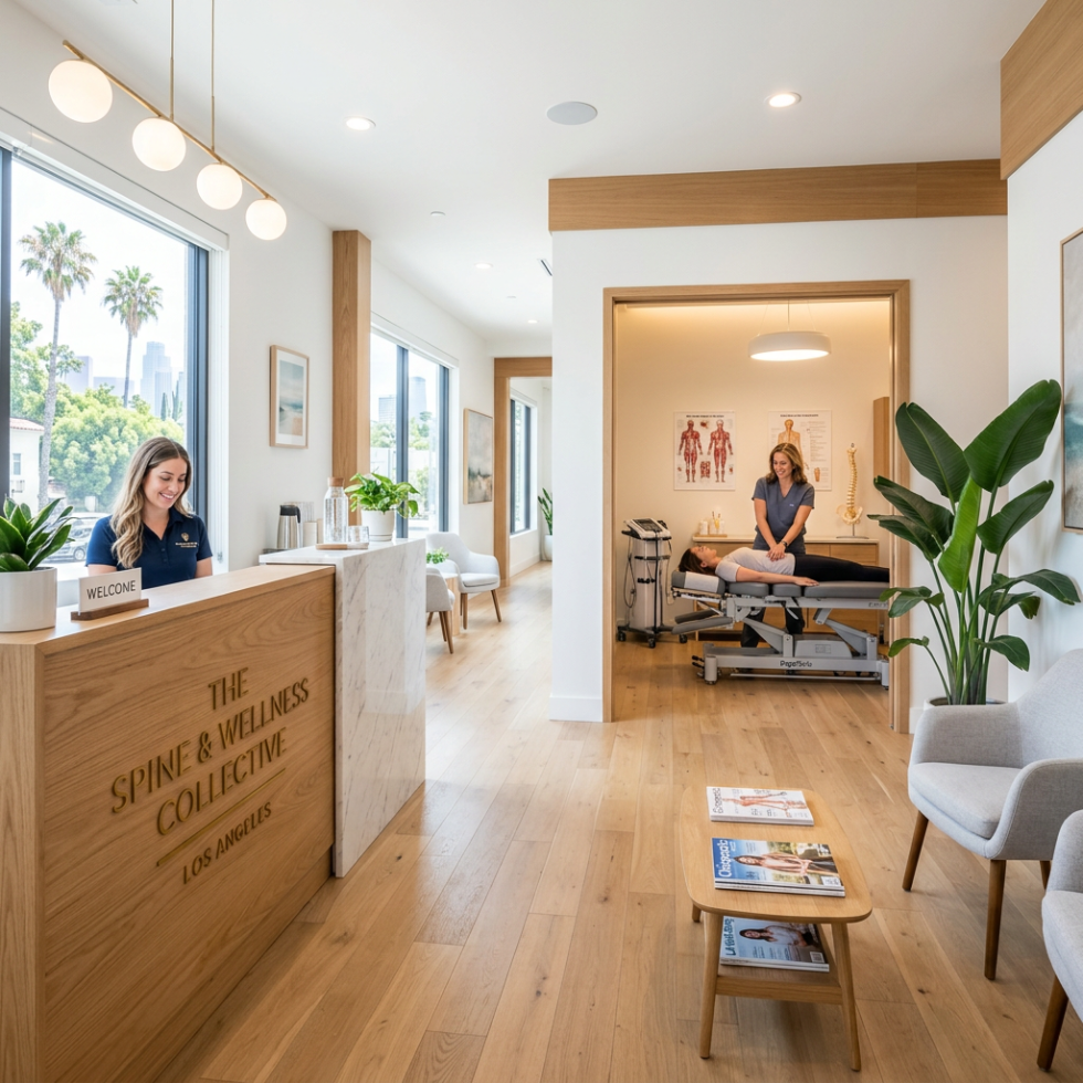 Interior of a professional chiropractic treatment room at Live Well Chiropractic and Pilates Center