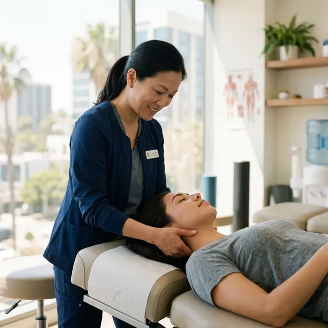 Chiropractic specialist providing a gentle cervical spine treatment