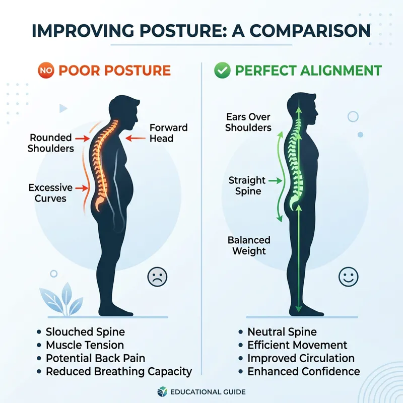 Visual demonstration of correct versus incorrect postural alignment